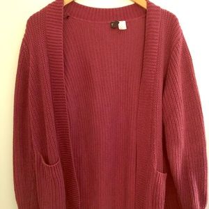 Red knit cardigan